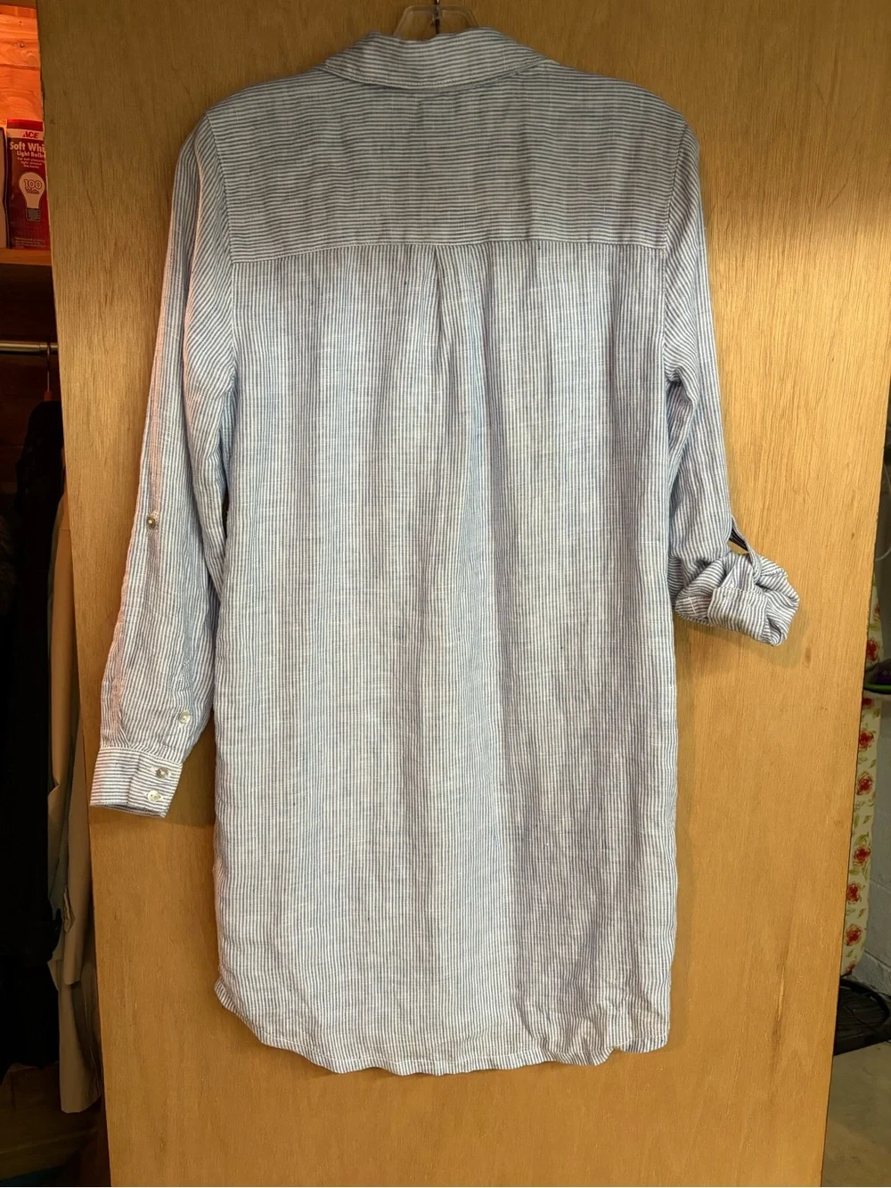 C&C California Light Blue Striped Linen Shirt swim cover up Small